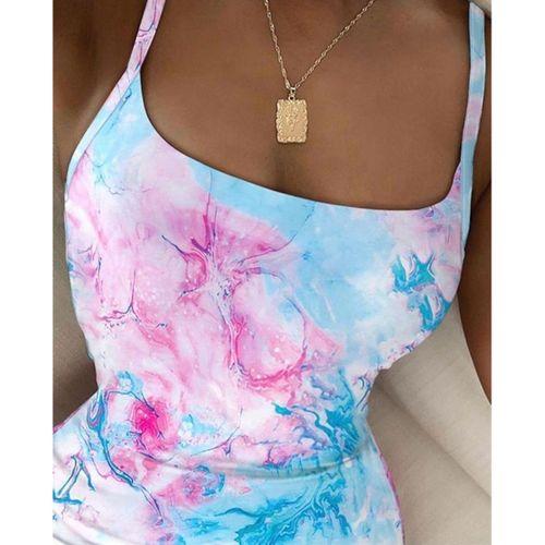 Kadın Omuz Askılı Dijital Baskılı Midi Boy Elbise