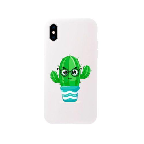 iPhone X Gözlüklü Kaktüs Premium Beyaz Lansman Silikonlu Kılıf