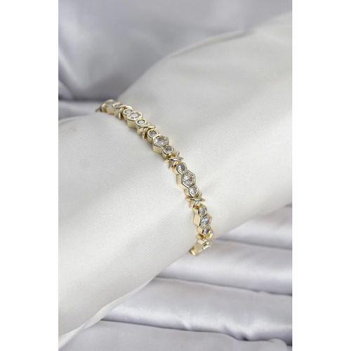 Pirinç Gold Renk Petek Model Zirkon Taşlı Kadın Bileklik