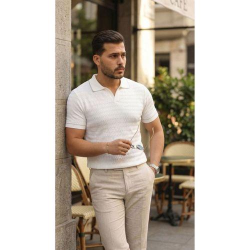 Erkek Zikzak Dokulu Yakalı Kısa Kollu Triko