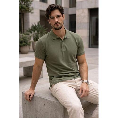 Orlando Polo Yaka Pike Kumaş Relaxed Fit Basic Düğmeli Relaxed Fit Erkek T-Shirt - Haki