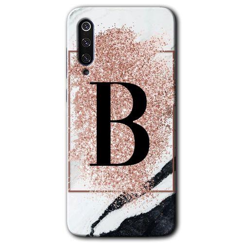 MRCİLETİSİM Xiaomi Mi 9 Kılıf Baskılı Kapak - Pembe Mermer Desenli B Harfi + 5D Tam Kaplayan Cam