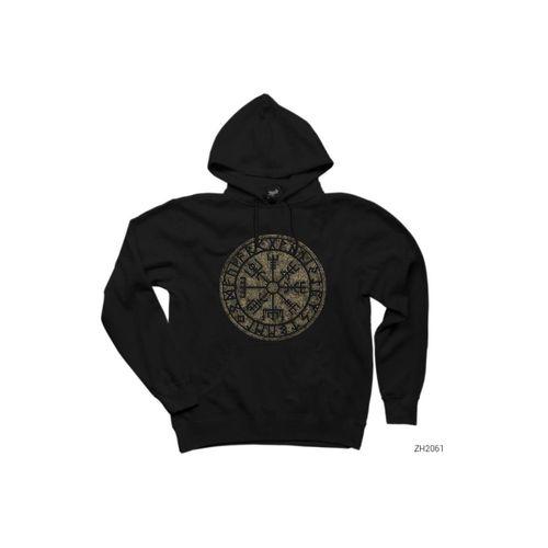 Vikings Vintage Vegvisir Siyah Kapşonlu Sweatshirt Hoodie
