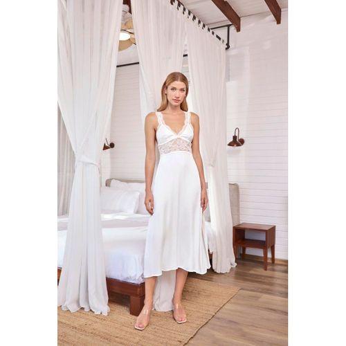 Göğüs Ve Sırt Dekolteli Dantelli Ve Yırtmaçlı Saten Gecelik