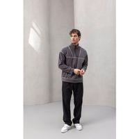 Crowe Şerit Detaylı Yarım Fermuar Polar Sweatshirt Füme - Bezayağı Kumaş Pantolon Siyah