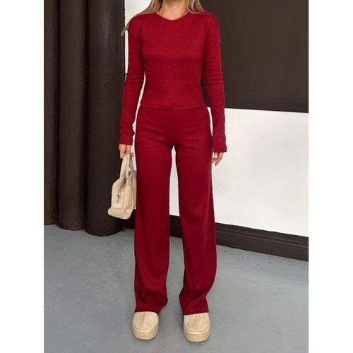 Kadın Bisiklet Yaka Parmak Geçme Detay Uzun Kollu Bluz Ve Pantolon Ikili Takım