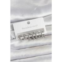 316L Çelik Gümüş Renk Zirkon Taşlı Halka Model Kadın Küpe Seti