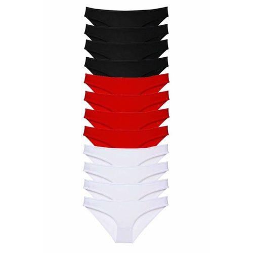 12 adet Süper Eko Set Likralı Kadın Slip Külot Siyah Kırmızı Beyaz