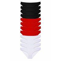 12 adet Süper Eko Set Likralı Kadın Slip Külot Siyah Kırmızı Beyaz