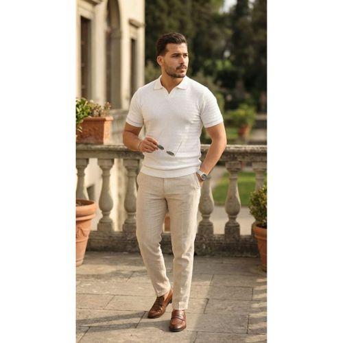 Erkek Zikzak Dokulu Yakalı Kısa Kollu Triko