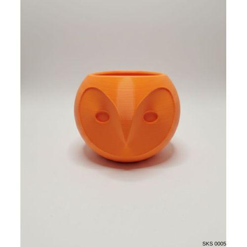 turuncu Baykuş Figürlü Mini Dekoratif Saksı 6 Cm Masaüstü Ofis Dekoru