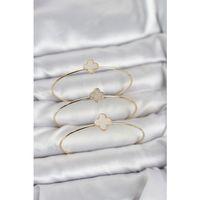 Gold Renk Yonca Model Zirkon Taşlı 3'lü Kadın Bileklik Kombini