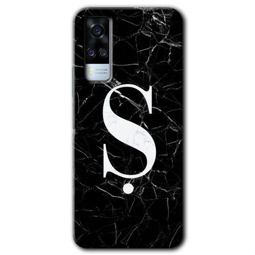 Vivo Y31 2021 Kılıf HD Desen Baskılı Arka Kapak - Siyah Mermer Desenli Ş Harfi + Kırılmaz Cam