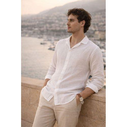 Apaş Yaka  Oversize Müslin Kumaş Gömlek - Beyaz