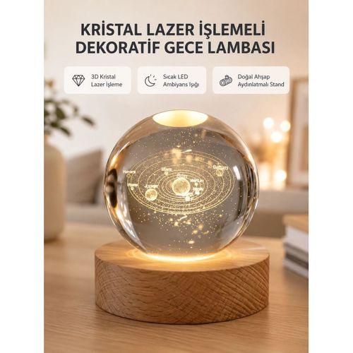 Usb Bağlantılı Işıklı Kristal Küre Modern Ahşap Tabanlı Dekor
