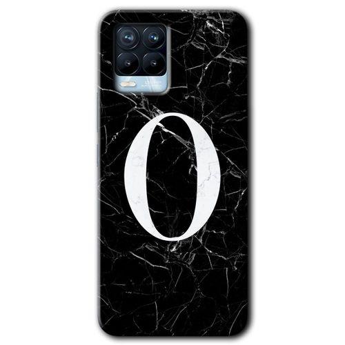 BeRa Aksesuar Realme 8 Kılıf Baskılı Kapak - Siyah Mermer Desenli O Harfi +Tam Kaplayan Mat Seramik