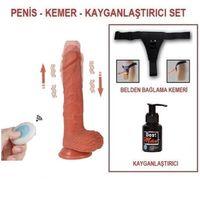 23 cm Belden Bağlamalı Titreşimli Realistik Dildo Penis Set