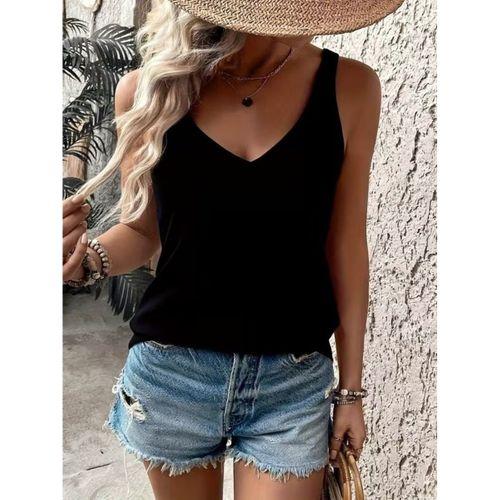 Kadın Askılı Geniş V Yakalı Viskon Bluz