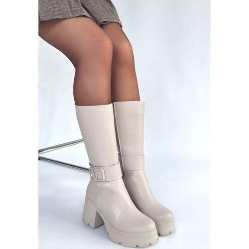 Moki Bej Cilt Topuklu Çizme