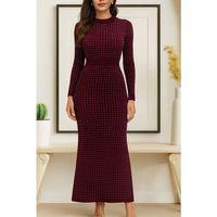 Kadın Uzun Kollu Bisiklet Yaka Taşlı Midi Kadife Elbise