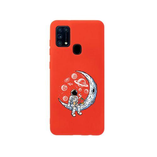 Samsung M31 Keyifli Astronot Premium Silikonlu Kırmızı Telefon Kılıfı