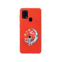 Samsung M31 Keyifli Astronot Premium Silikonlu Kırmızı Telefon Kılıfı
