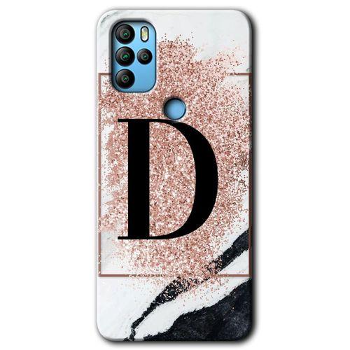 MRCİLETİSİM Omix X500 Kılıf HD Desen Baskılı Arka Kapak+Temperli Cam - Pembe Mermer Desenli D Harfi