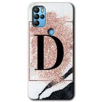 MRCİLETİSİM Omix X500 Kılıf HD Desen Baskılı Arka Kapak+Temperli Cam - Pembe Mermer Desenli D Harfi