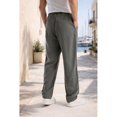 Magnus Tensel Kumaş Relaxed Fit Beli Lastikli Yazlık Erkek Pantolon - Çam Yeşili