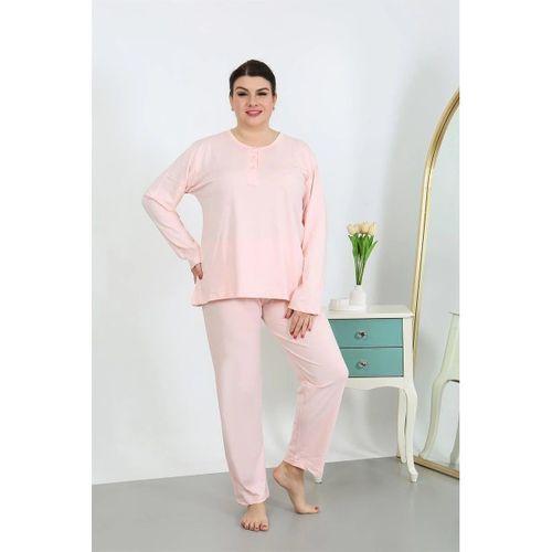Kadın Büyük Beden Uzun Kol Penye Pijama Takımı Pembe