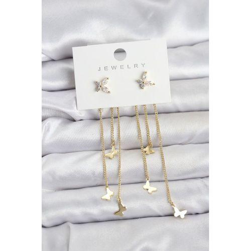Kelebek Model Gold Renk Pirinç Sallantılı Kadın Küpe