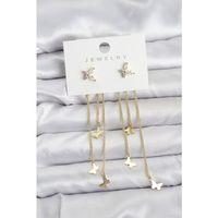 Kelebek Model Gold Renk Pirinç Sallantılı Kadın Küpe