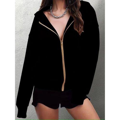 Kadın Uzun Kollu Kapşonlu Fermuarlı önden Cep Detaylı şardonlu Iki Iplik Ceket