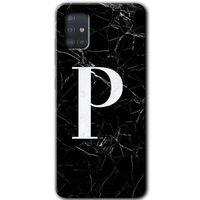 Potkal Hediye Fabrikası Samsung Galaxy A51 Kılıf HD Desen Baskılı Arka Kapak - Siyah Mermer Desenli P Harfi
