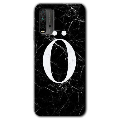 Xiaomi Redmi 9T Kılıf Baskılı Arka Kapak - Siyah Mermer Desenli Ö Harfi +Tam Ekran Koruyucu