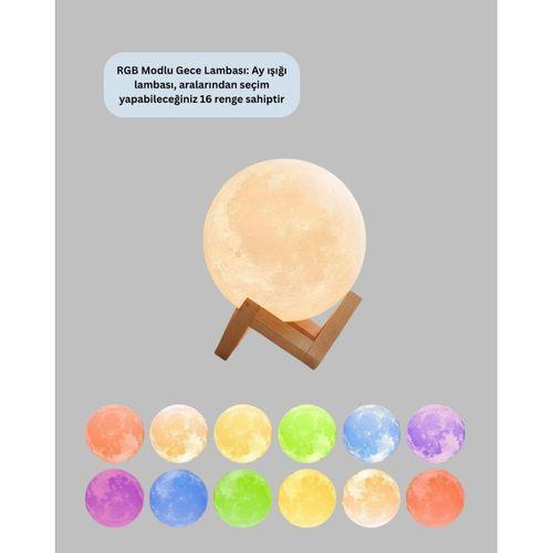 16 Renkli 3d Baskılı Ay Lambası Ahşap Standlı