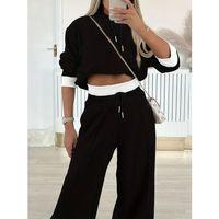 Kadın Uzun Kollu Kapşonlu Viskon Iki Iplik Bluz Ve Pantolon Ikili Takım