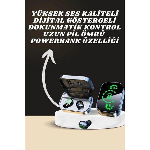 7 Kordonlu Akıllı Saat Ve Aynalı Bluetooth Kulaklık Powerbank Dijital Göstergeli