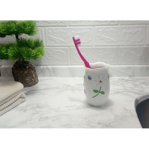 2 Adet Diş Fırçalık,Macunluk Çiçekli Poliresin  7X7X10Cm Banyo Seti