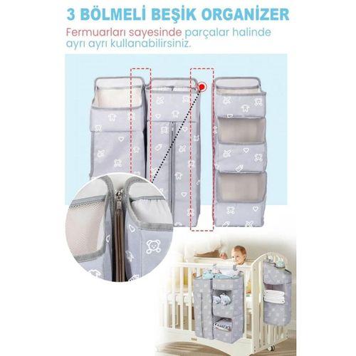 Beşik Organizer Beşik Yanı Düzenleyici Bebek Odası Organizer 3 Bölmeli Büyük Beşik Organizer
