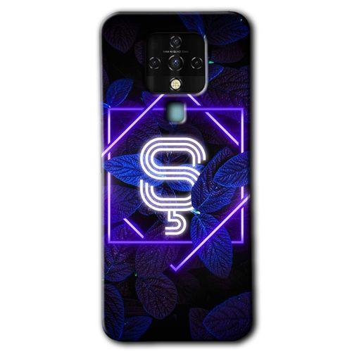 MRCİLETİSİM Tecno Camon 16 Kılıf HD Desen Baskılı Arka Kapak+Temperli Cam - Dark Neon Yaprak Ş Harfi