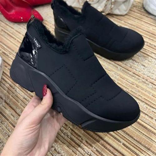 Lussi Siyah Renkli Paraşüt Kumaş Kışlık İçi Tüylü Kadın Spor Ayakkabı