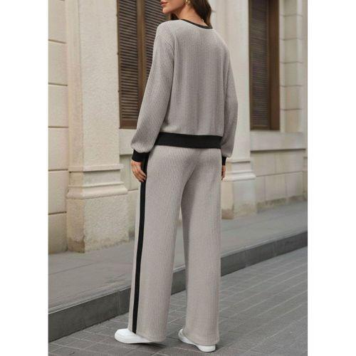 Kadın Uzun Kollu Bisiklet Yaka şardonlu Kaşkorse Bluz Ve Pantolon Ikili Takım