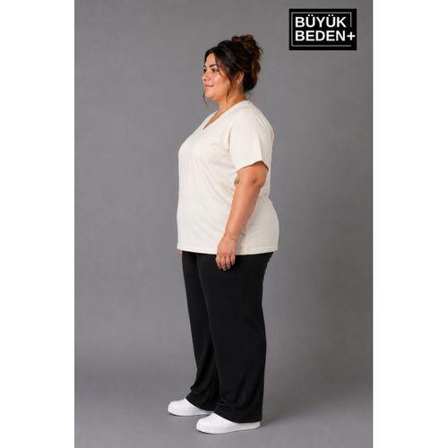 Süperlife Büyük Beden Kadın V Yaka Pamuklu Basic Tişört Lacivert 3XL-6XL SPR26BTSK509