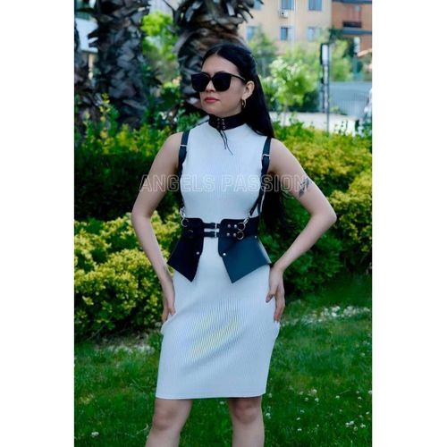 Elbise, T-Shirt ve Gömlek Üzeri Deri Şık Kemer ve Choker Takım