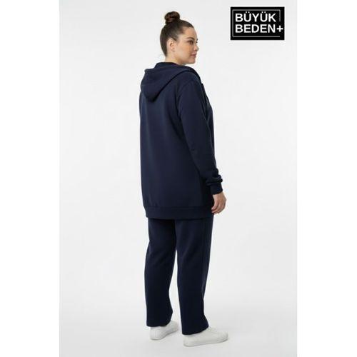 Kadın Büyük Beden Kapüşonlu Fermuarlı N Baskılı Sweatshirt Hırka SPR26BHRK922