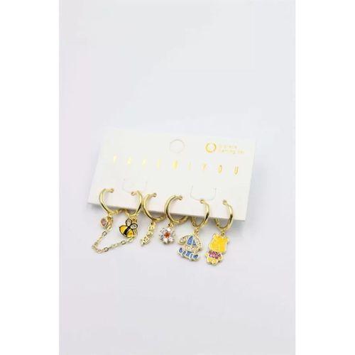 Renkli Taşlı Set Küpe - Altın