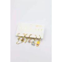 Renkli Taşlı Set Küpe - Altın