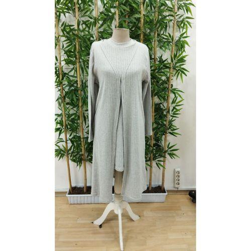 Kadın Askılı Balıkçı Yaka Kısa şardonlu Kaşkorse Elbise Ve Uzun Kollu Ceket Ikili Takım