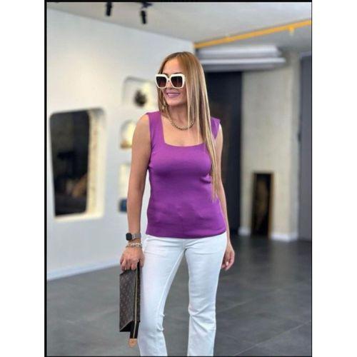 Kadın Kare Yaka Kalın Askılı Beyaz Triko Bluz